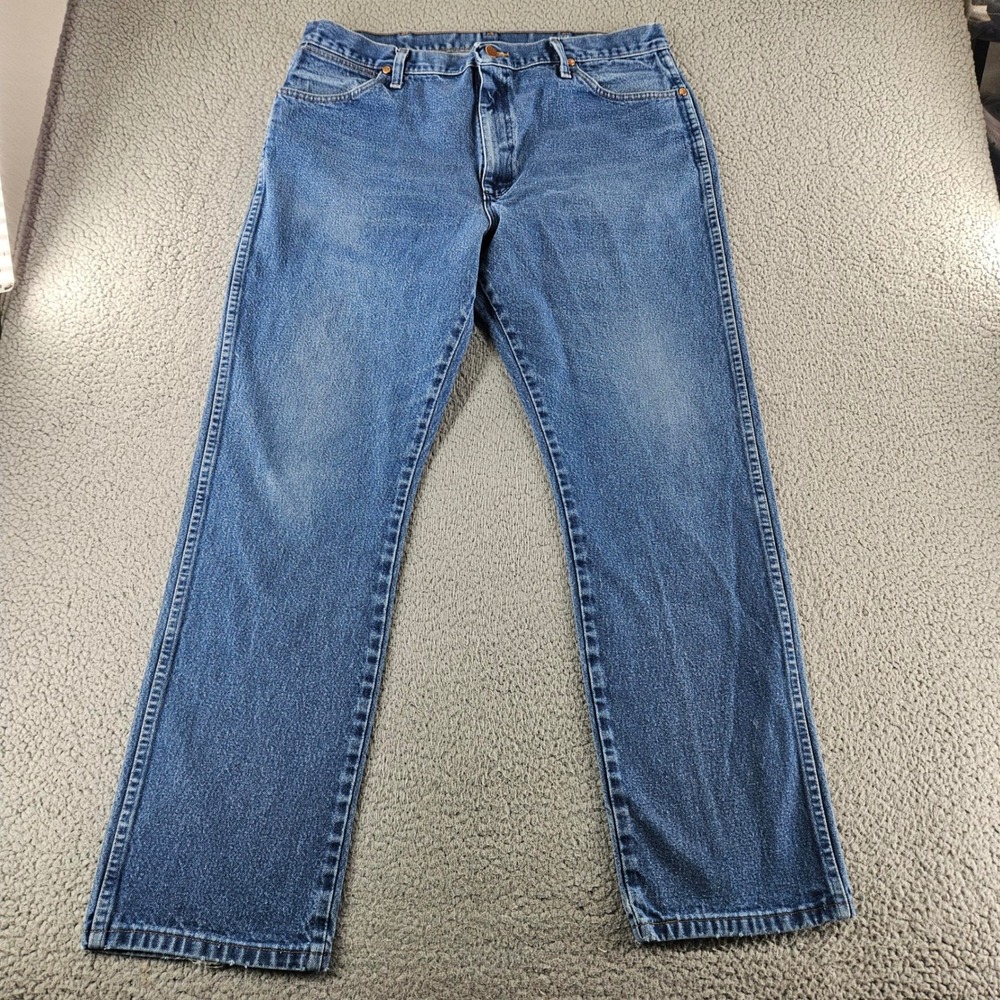 Wrangler Mens Jeans 38x32 Blue 13MWZ Denim Straight Leg‎ Chore Rancher Work Pant